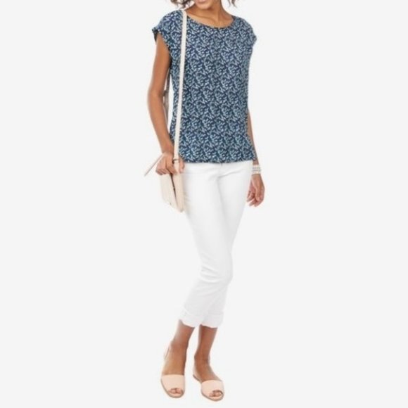 Octavia Blue Floral Print Cap Sleeve Split Back Top Size L - Picture 3 of 14